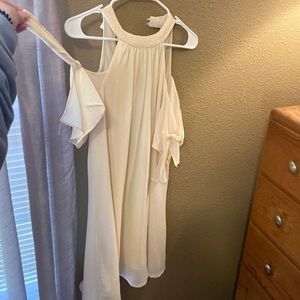 cream colored, cut out shoulders dress